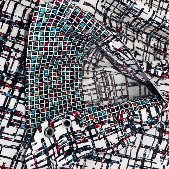 Robert Graham Kirkley Classic Fit Shirt 2XL Abstract Grid Pattern Flip Cuffs - Picture 9 of 16